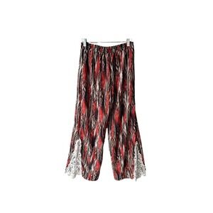 Zouk Pants Wide Leg Bohemian Rust Cream Lace Applique Spring Pullon Size Large